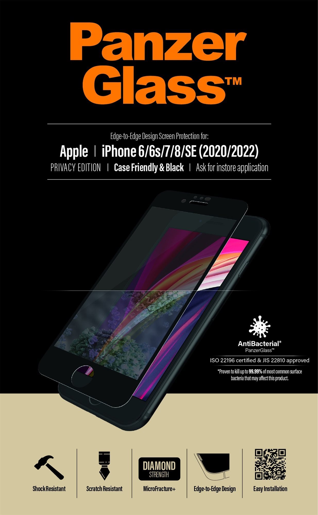PanzerGlass Edge-to-Edge Privacy Apple iPhone 6/6s/7/8/SE (2020)/SE (2022) üvegfólia - fekete