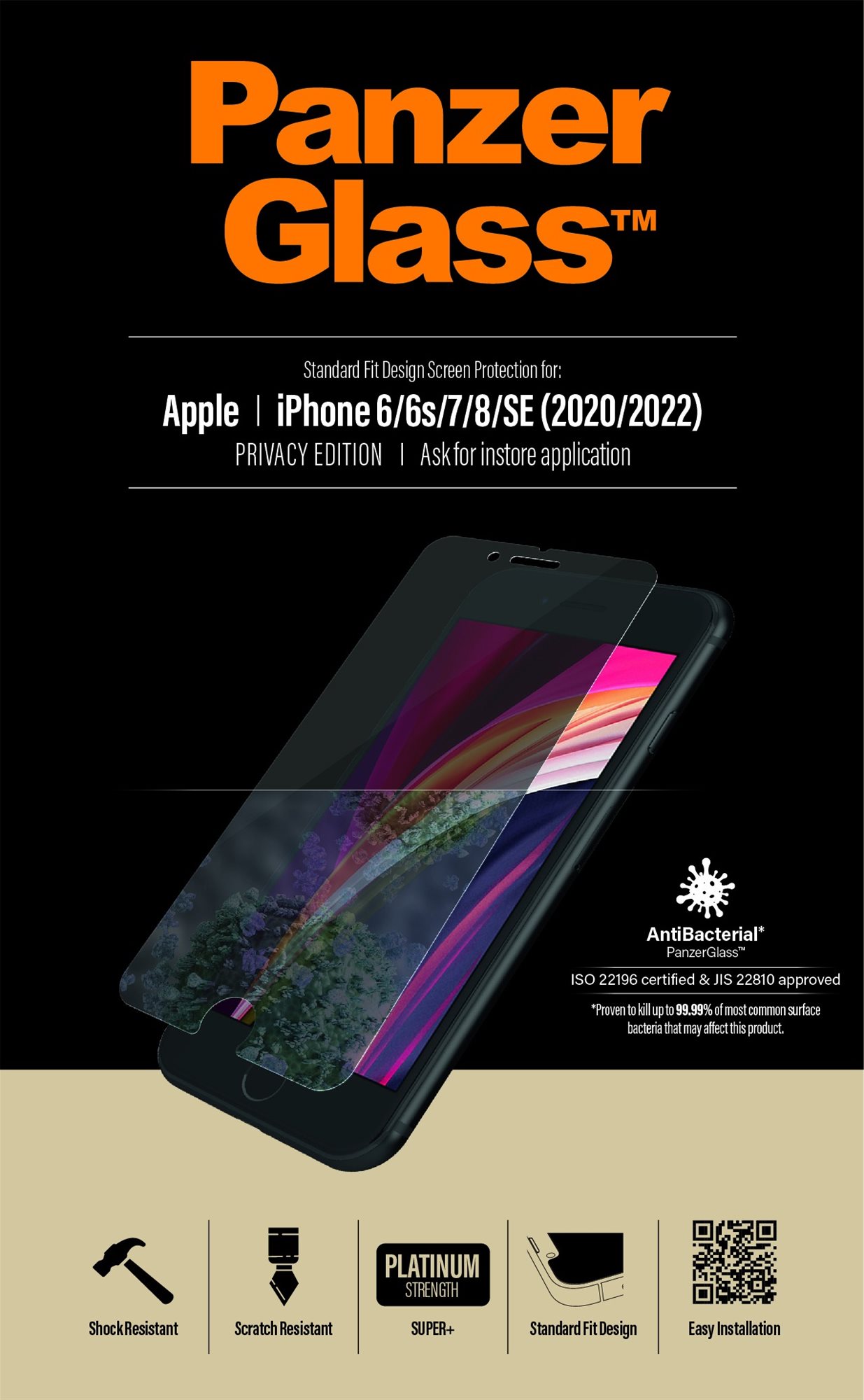 PanzerGlass Standard Privacy Apple iPhone 6/6s/7/8/SE (2020)/SE (2022) üvegfólia - átlátszó