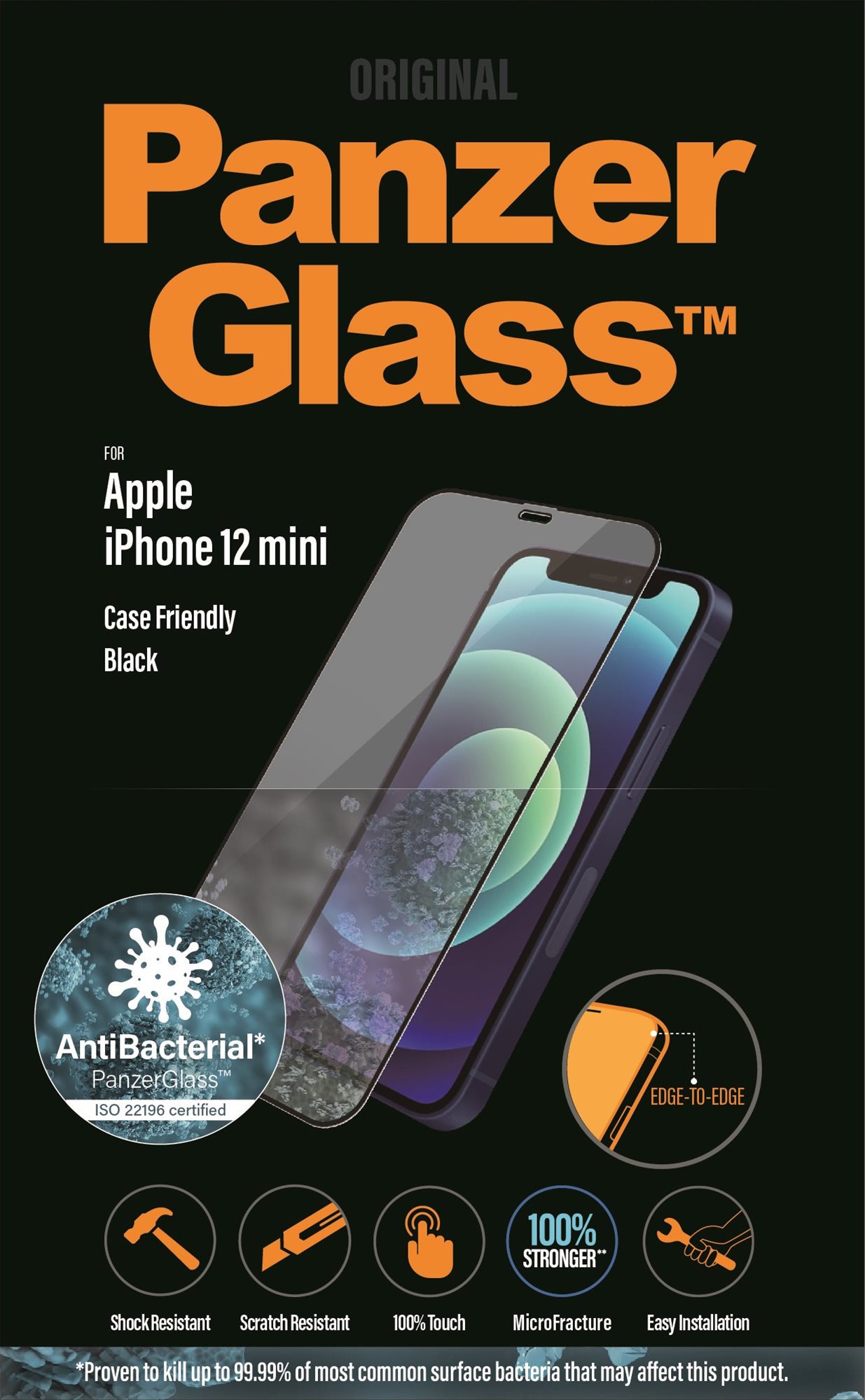 PanzerGlass Edge-to-Edge Antibacterial Apple iPhone 12 Mini üvegfólia - fekete