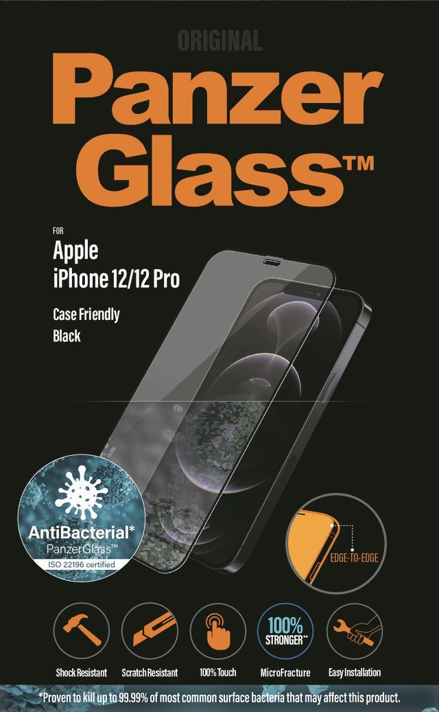PanzerGlass Edge-to-Edge Antibacterial Apple iPhone 12/ iPhone 12 Pro üvegfólia - fekete