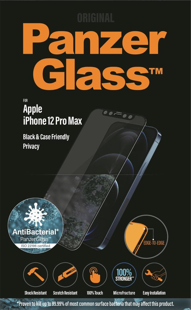PanzerGlass Edge-to-Edge Privacy Antibacterial Apple iPhone 12 Pro Max üvegfólia - fekete