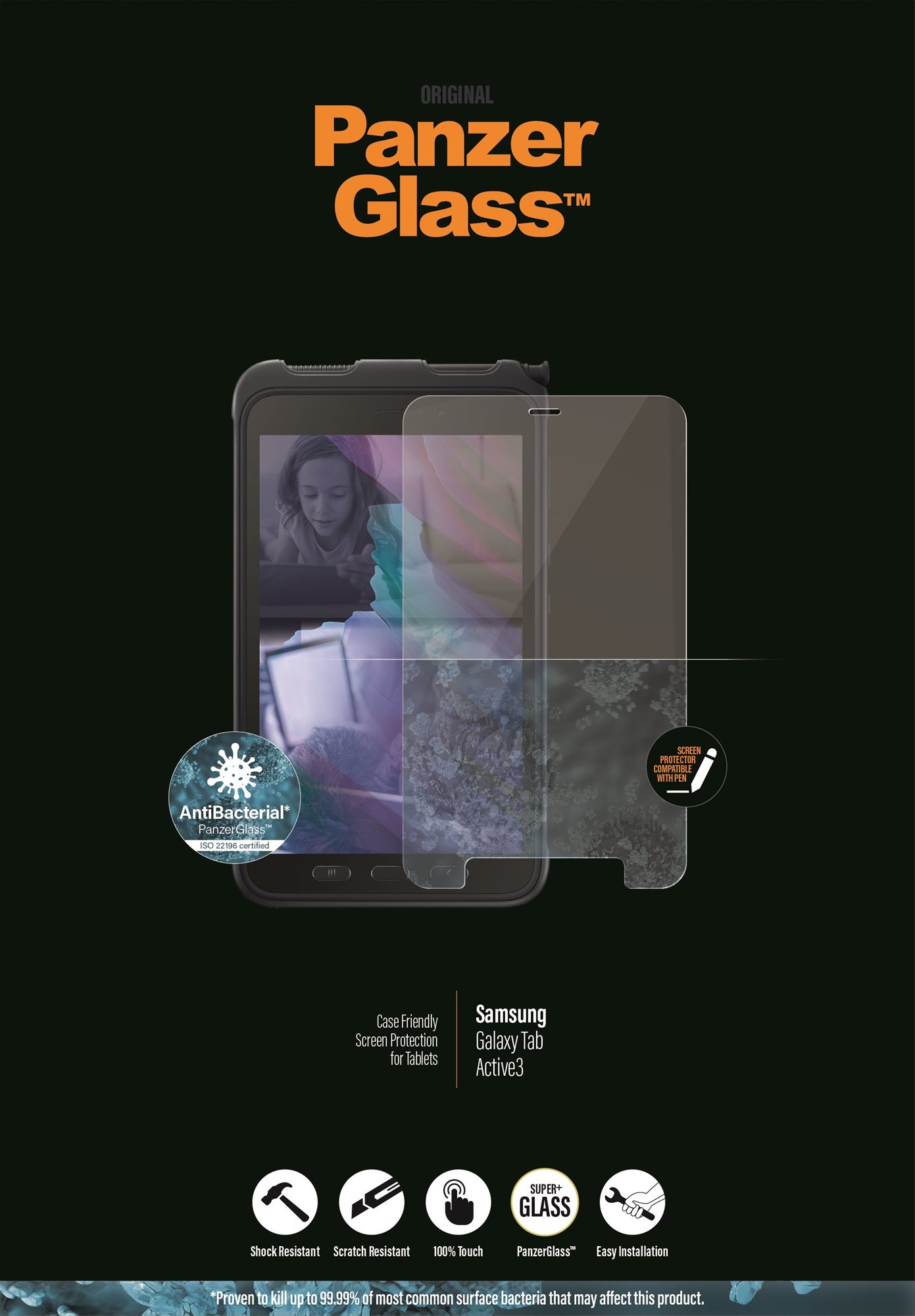 PanzerGlass Edge-to-Edge Antibacterial Samsung Galaxy Tab Active 3 üvegfólia - átlátszó
