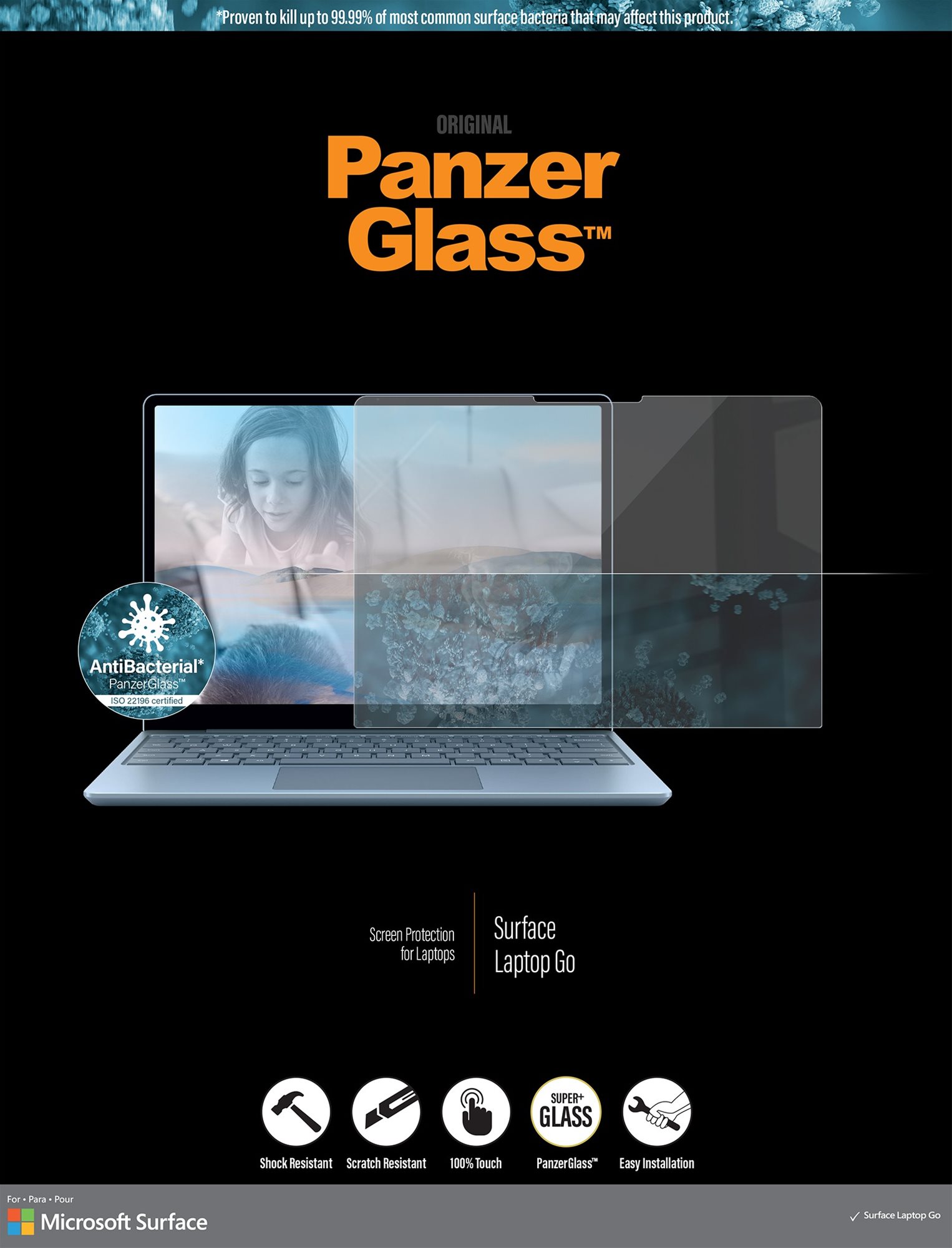 PanzerGlass Edge-to-Edge Antibacterial Microsoft Surface Go üvegfólia
