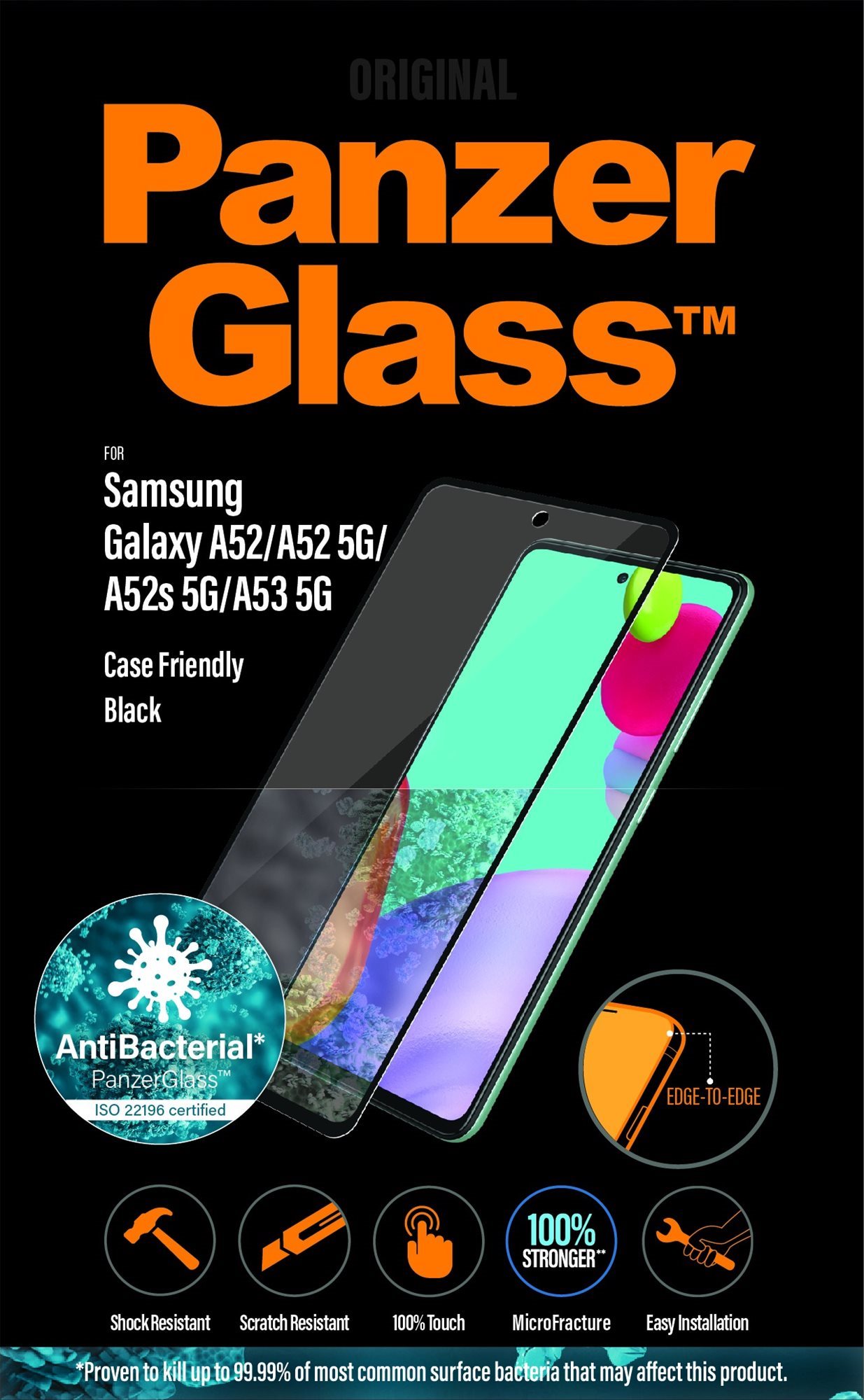 PanzerGlass Edge-to-Edge Antibacterial Samsung Galaxy A52/ A52 5G/ A52s 5G/ A53 5G üvegfólia