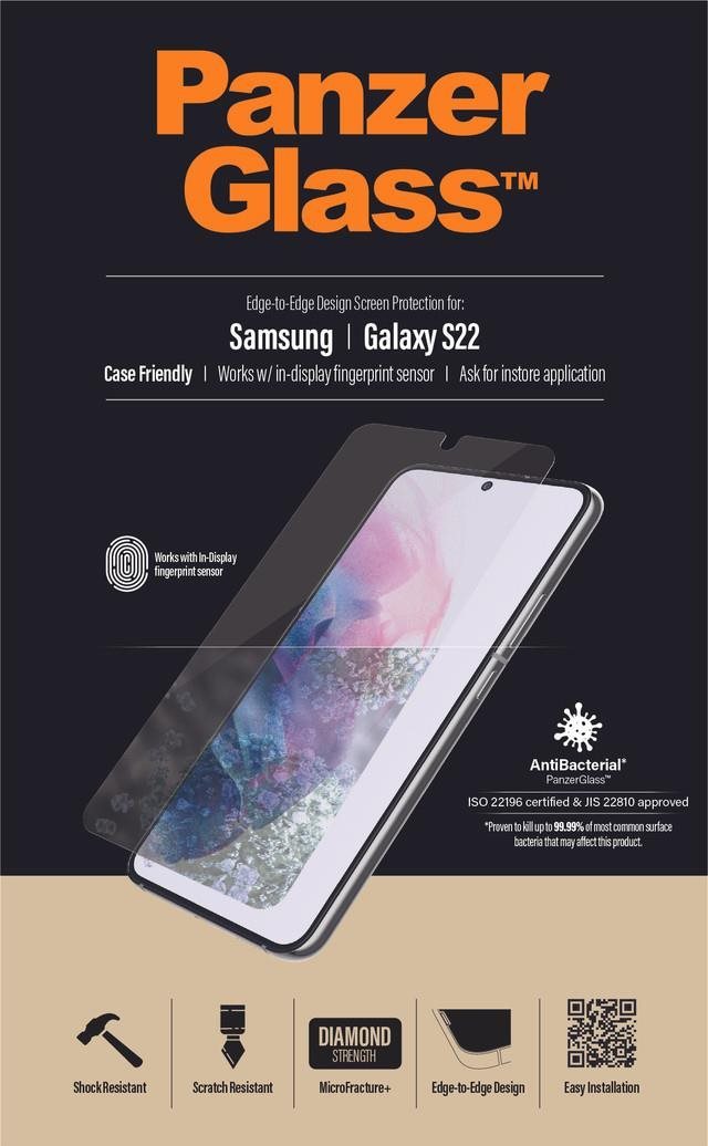 PanzerGlass Samsung Galaxy S22 üvegfólia - teljes felületű ragasztás, ujjlenyomat-olvasó támogatás