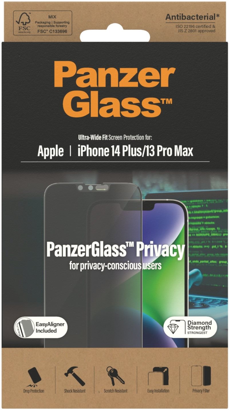 PanzerGlass Privacy Apple iPhone 13 Pro Max/ 14 Plus üvegfólia + felhelyező keret