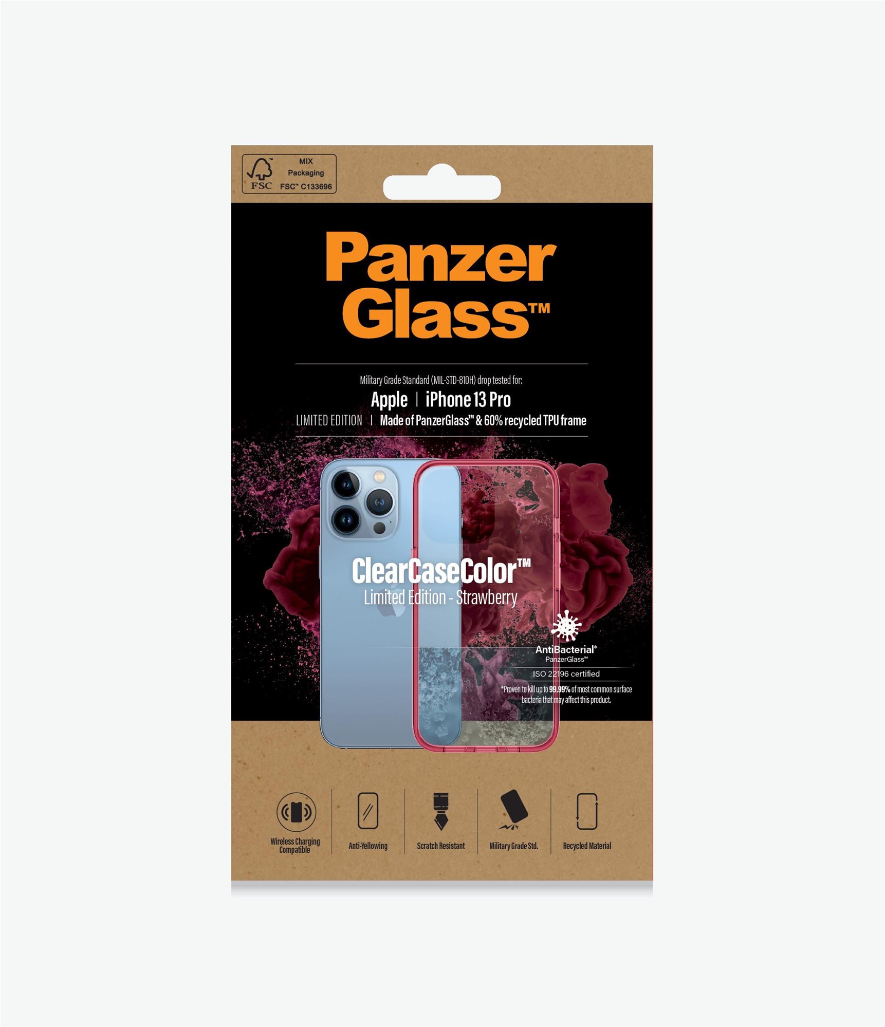 Telefon tok PanzerGlass ClearCaseColor Apple iPhone 13 Pro (piros - Strawberry)
