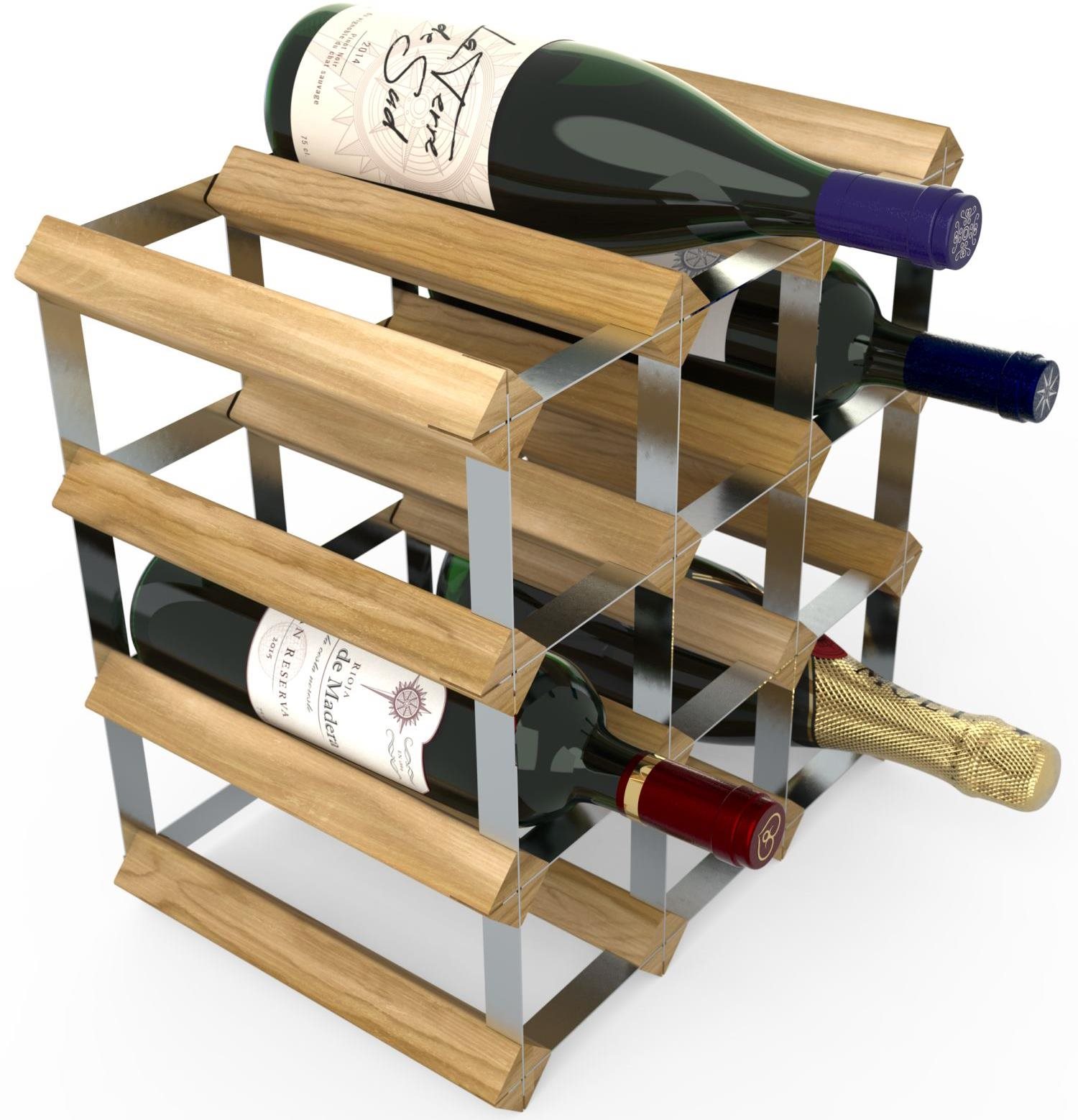 RTA bortartó állvány 12 borosüvegnek, világos tölgyfa - horganyzott acél / lapra szerelve