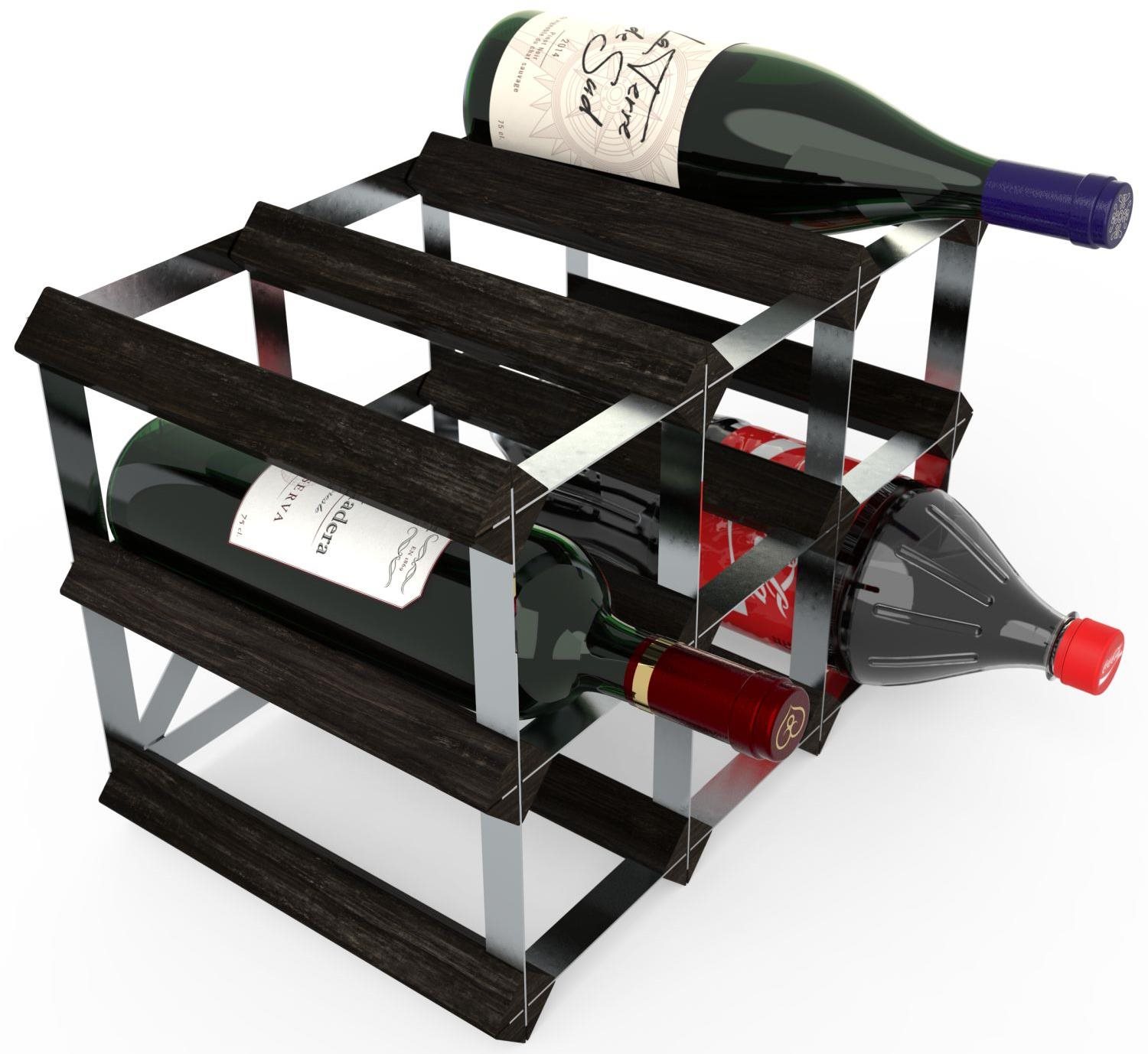 RTA bortartó állvány 9 borosüvegnek, fekete kőris - horganyzott acél / lapra szerelve