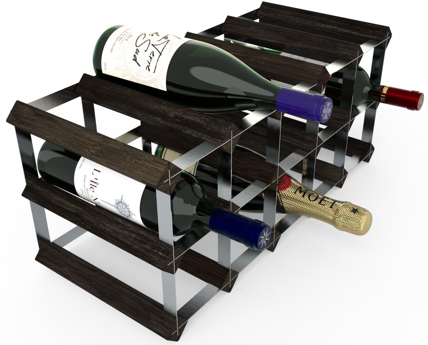 RTA bortartó állvány 15 borosüvegnek, fekete kőris - horganyzott acél / lapra szerelve