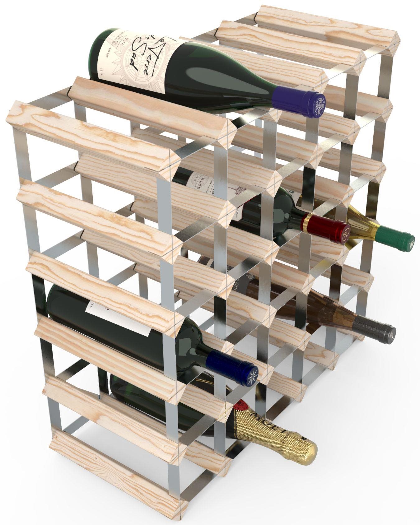 RTA bortartó állvány 30 borosüvegnek, natúr fenyőfa - horganyzott acél / lapra szerelve