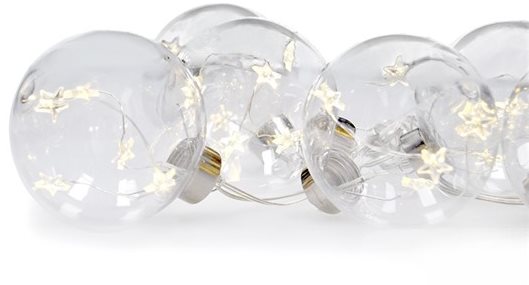 Csillaggal ellátott LED karácsonyi gömbök, méret 6cm, 6db, 30LED, időzítő, teszter, 3xAA, USB