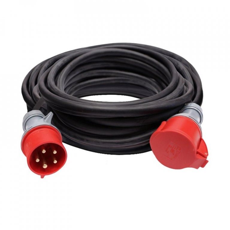 Solight hosszabbító vezeték - csatlakozó, 25 m, 400 V / 32 A, fekete, gumi kábel H05RR-F 5G 2,5 mm2