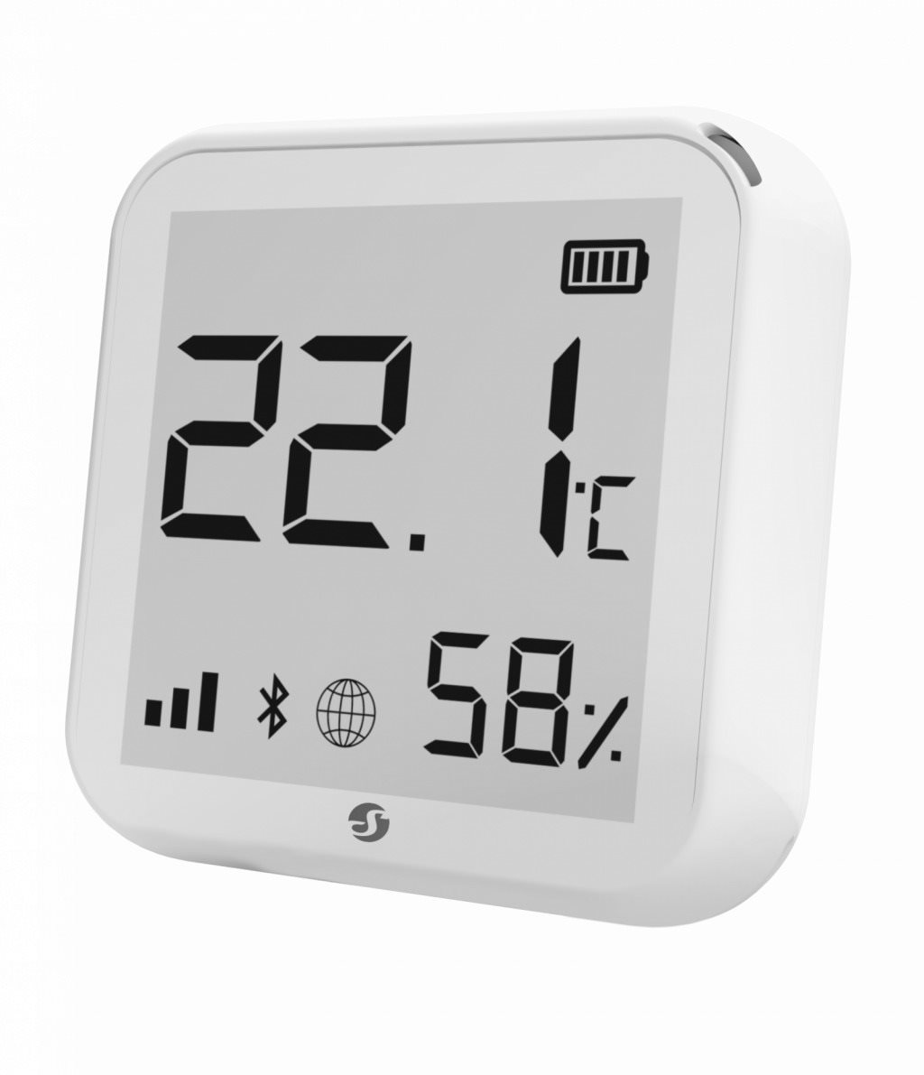 Shelly Plus HT, elemes hőmérséklet- és páratartalom-érzékelő kijelzővel, WiFi, fehér (elemek nélkül)