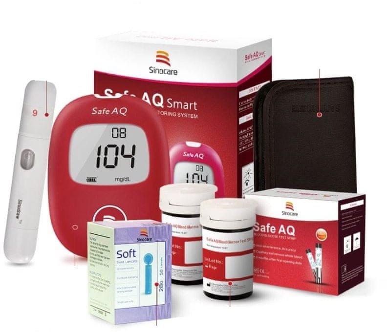 Vércukormérő SINOCARE vércukorszintmérő Safe AQ Smart