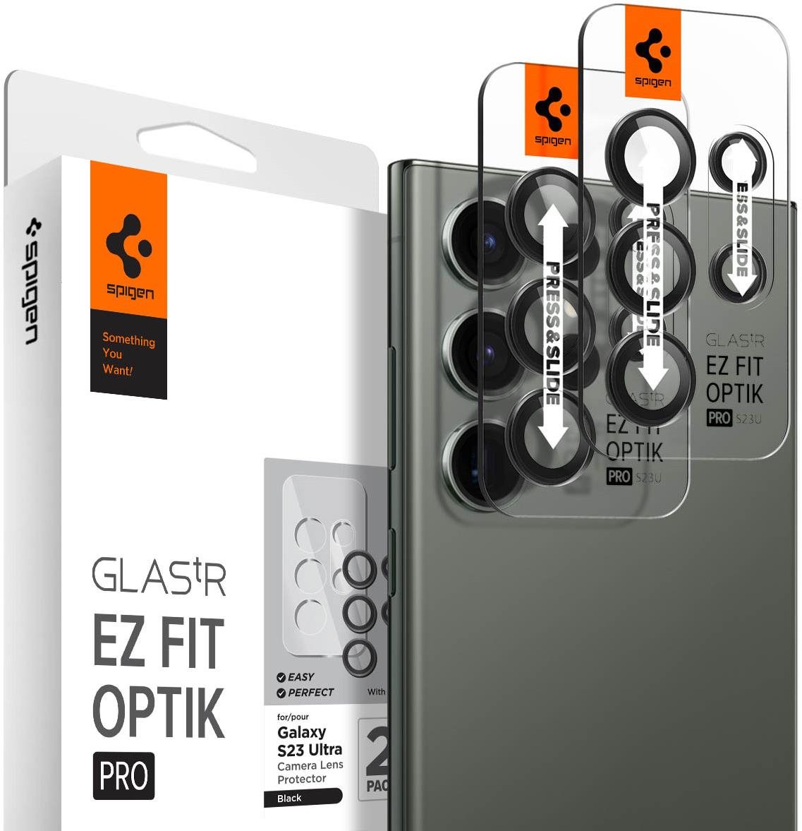 Spigen Glass EZ Fit Optik Pro 2 Pack Black Samsung Galaxy S23 Ultra üvegfólia