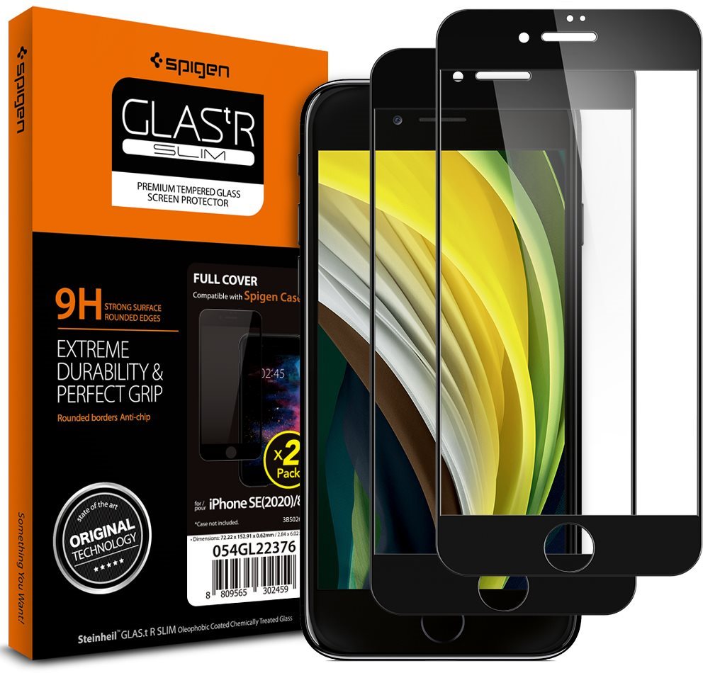 Spigen Glass FC 2 Pack Black iPhone SE 2022/SE 2020/8/7 üvegfólia