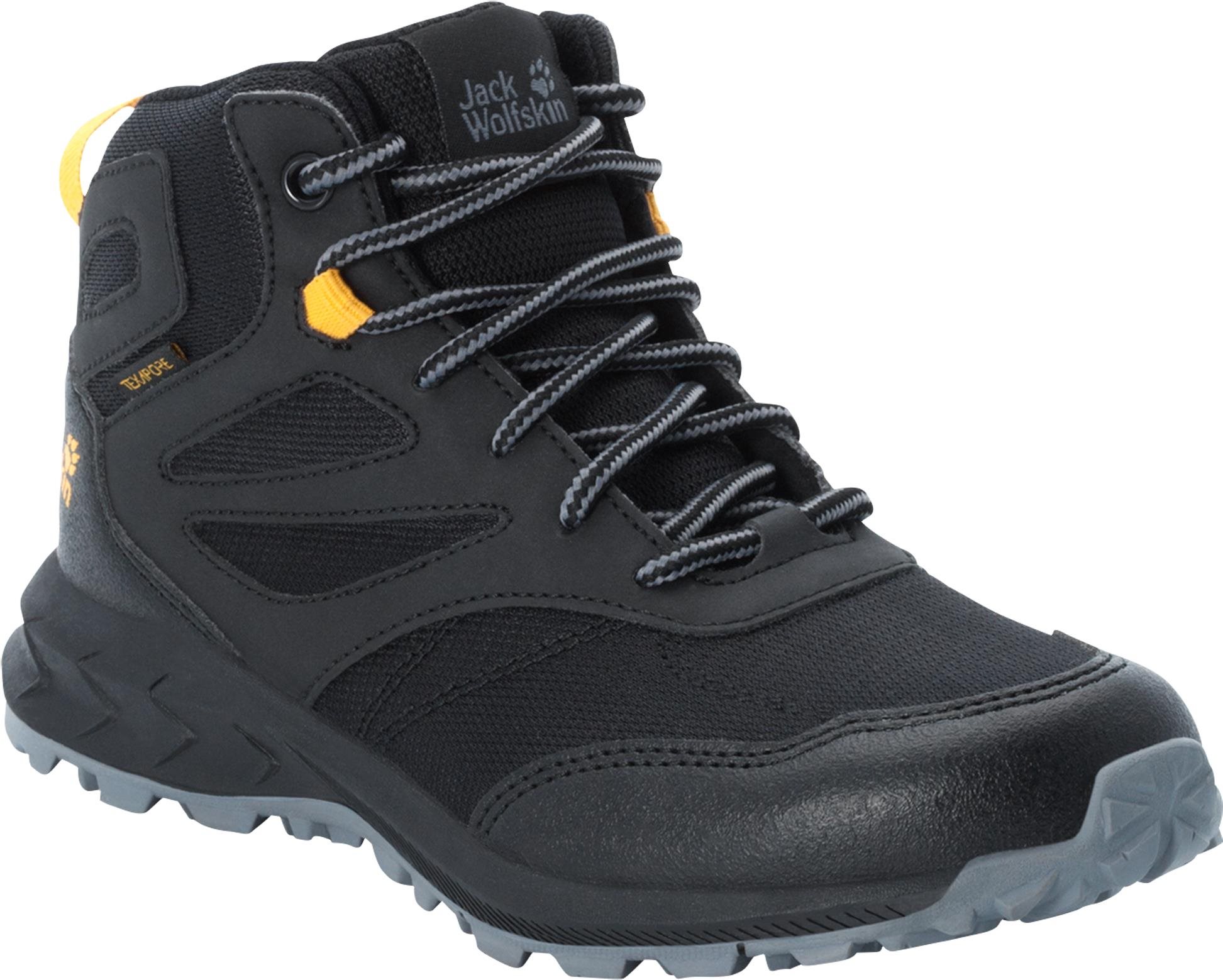 Trekking cipő Jack Wolfskin Woodland Tex Mid K fekete/sárga EU 33 / 200 mm