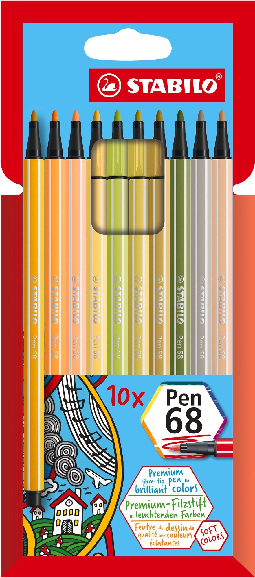 STABILO Pen 68, új színek, tokban, 10 szín
