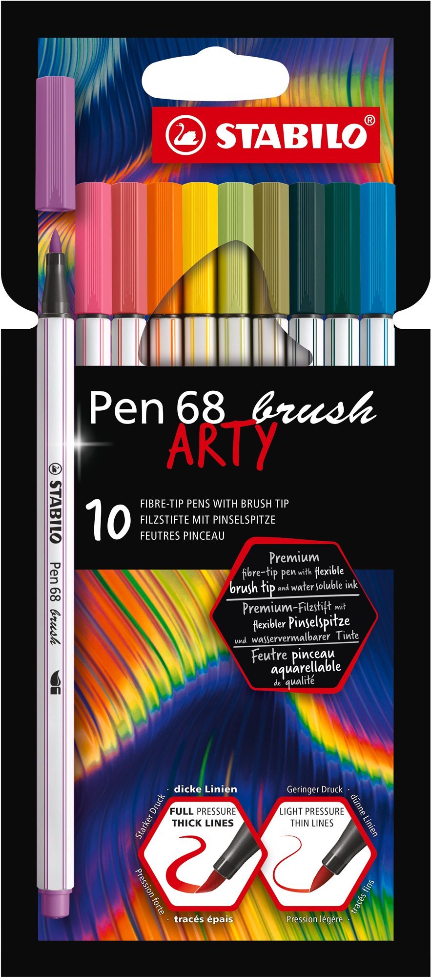 STABILO Pen 68 brush, rugalmas ecset végű heggyel, tokban, 10 szín