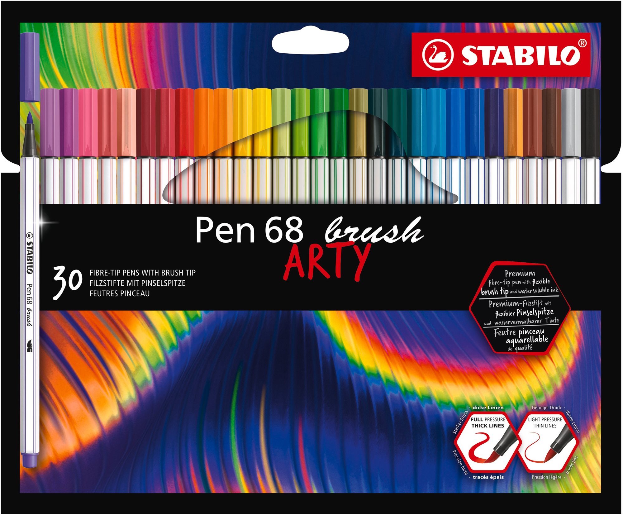 STABILO Pen 68 brush, rugalmas ecset formájú heggyel, tokban, 30 szín