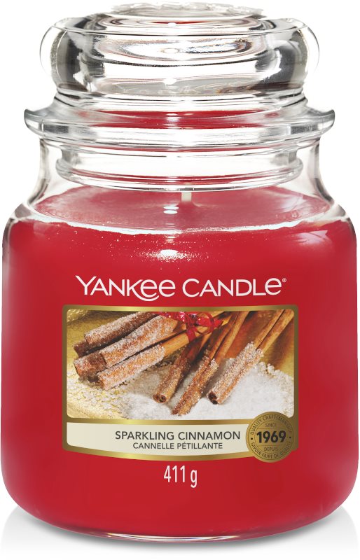 YANKEE CANDLE Classic Sparkling Cinnamon, közepes méretű, 411 gramm