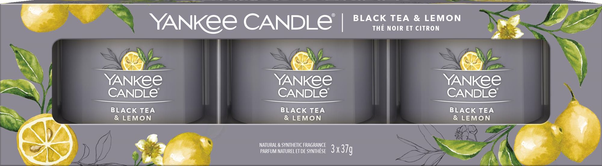 YANKEE CANDLE Black Tea & Lemon Set Sampler 3× 37 g