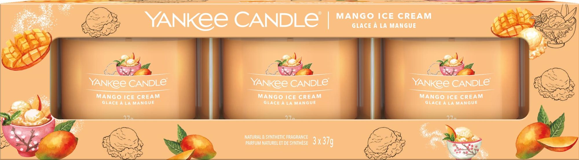 YANKEE CANDLE Mango Ice Cream Set Sampler 3× 37 g