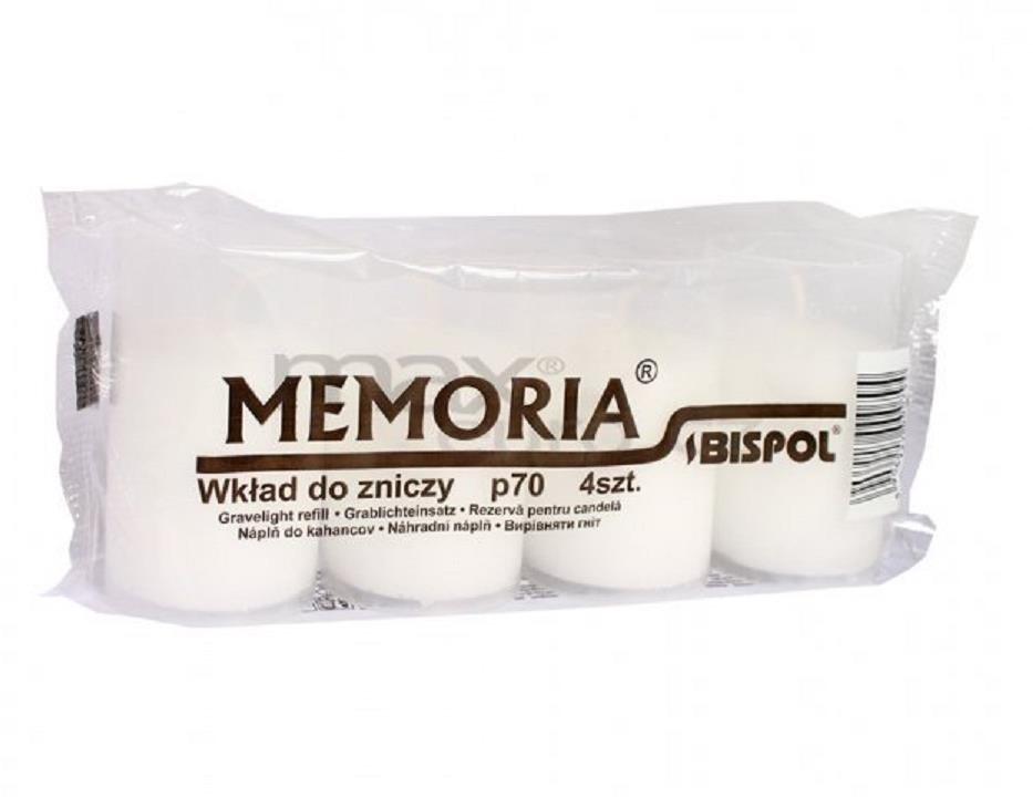 BISPOL Temetői gyertya Memoria, fehér 4× 70 g
