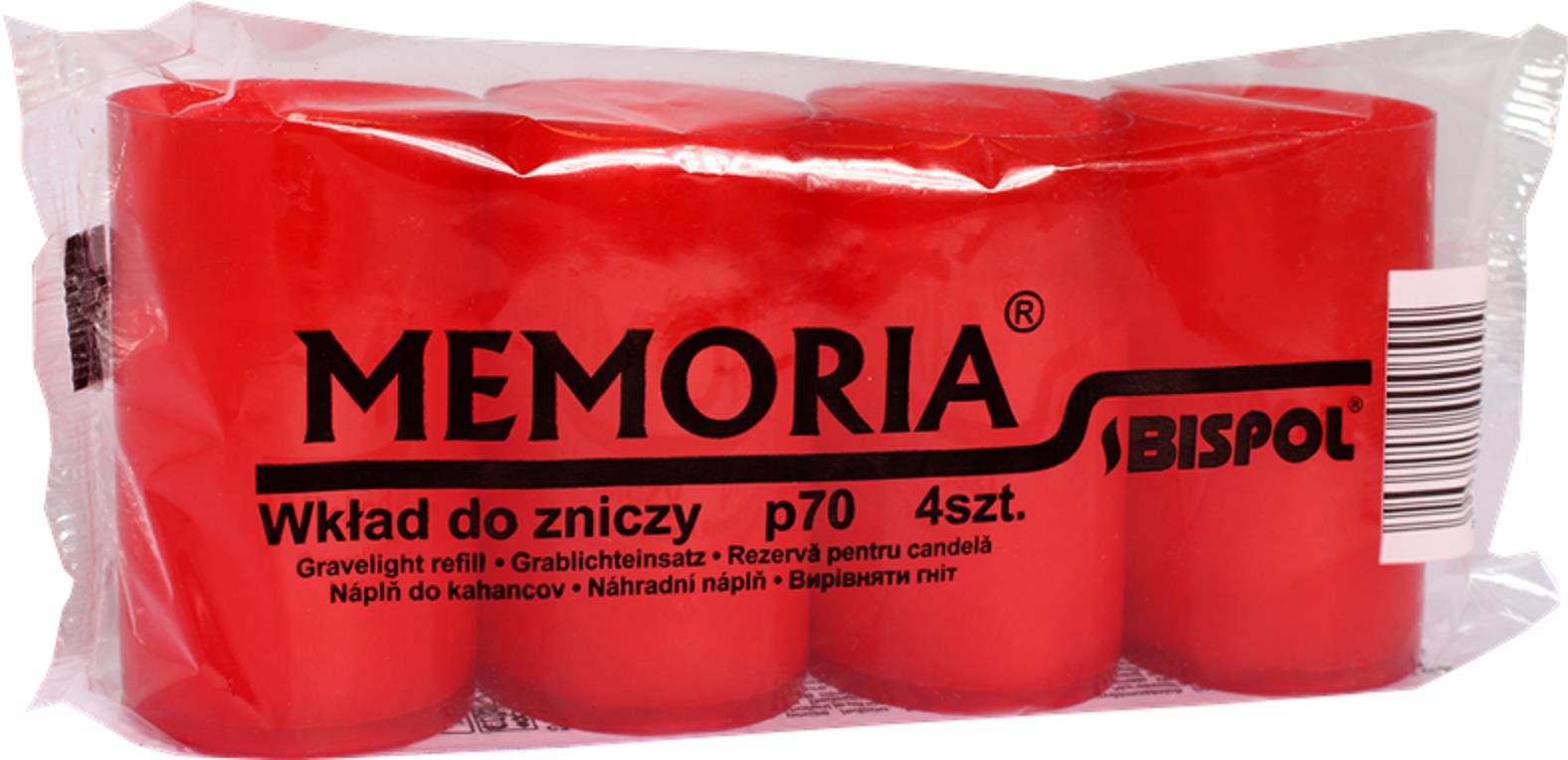 BISPOL Temetői gyertya Memoria, piros 4× 70 g