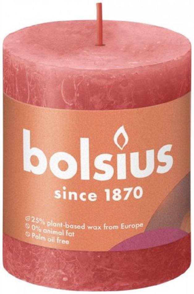 BOLSIUS rusztikus gyertya virágos rózsaszín 80 × 68 mm