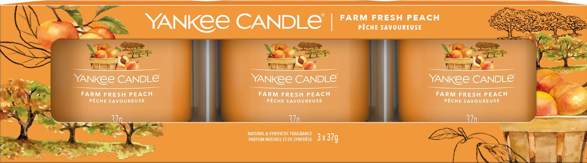 Gyertya YANKEE CANDLE Farm Fresh Peach 3× 37 g