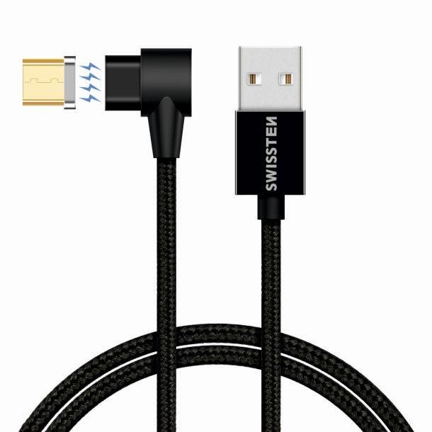 Swissten Arcade USB to microUSB 1,2m, fekete, mágneses