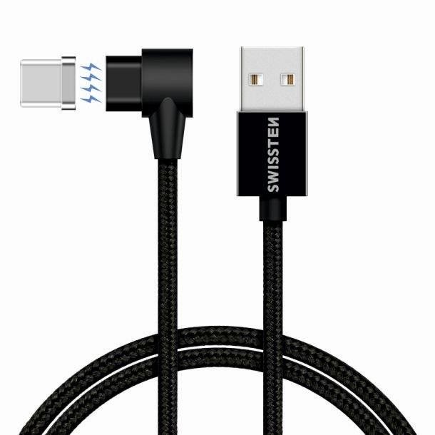 Swissten Arcade USB to USB-C - 1,2m, fekete, mágneses