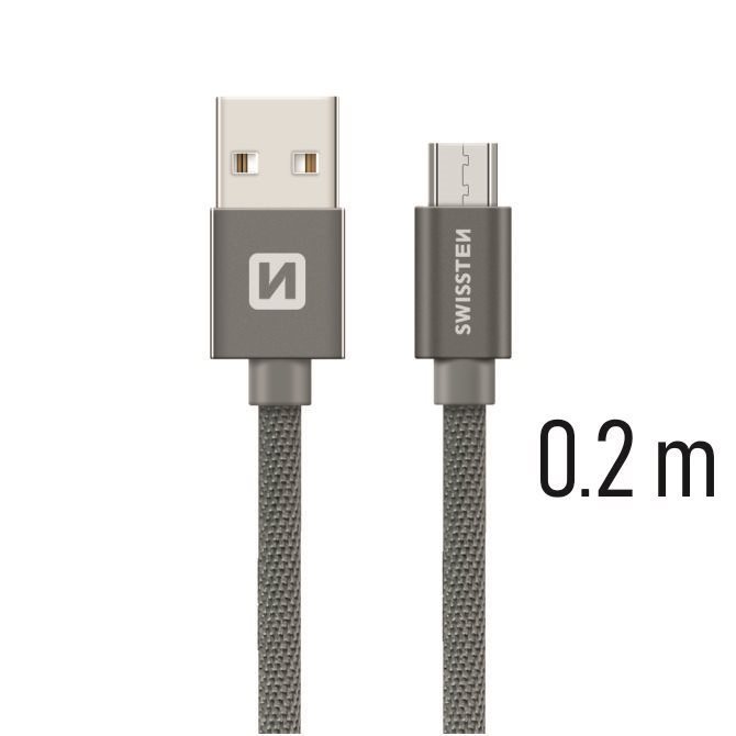 Swissten micro USB 0,2m, szürke