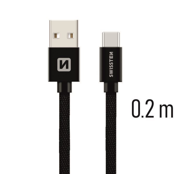 Swissten USB-C 0,2m, fekete
