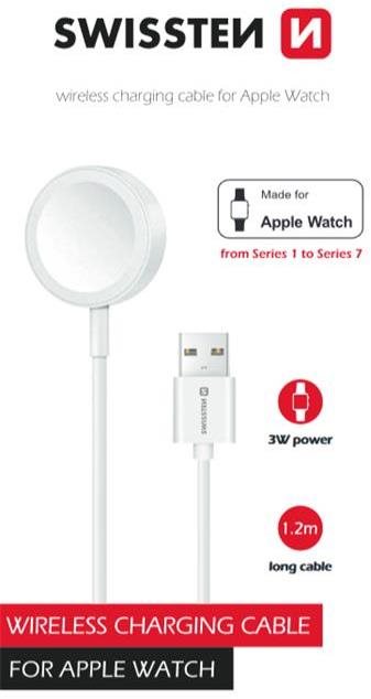 Swissten Mágneses töltőkábel Apple Watchhoz, USB-A 1,2 m