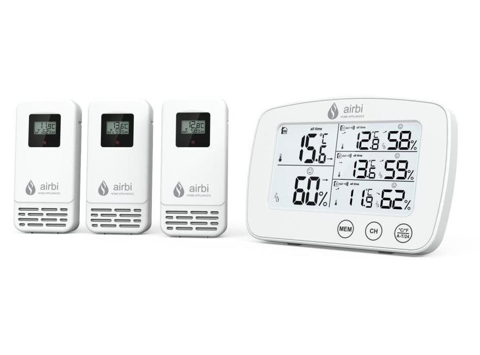 Airbi TRIO - digitális hőmérő és higrométer 3 vezeték mentes érzékelővel