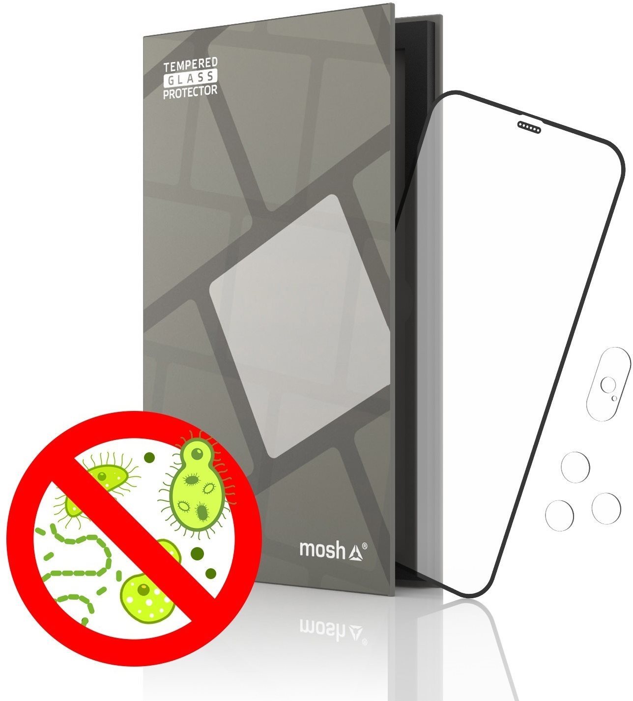 Tempered Glass Protector Antibacterial iPhone X / Xs / 11 Pro üvegfólia - fekete + kamera védő fólia