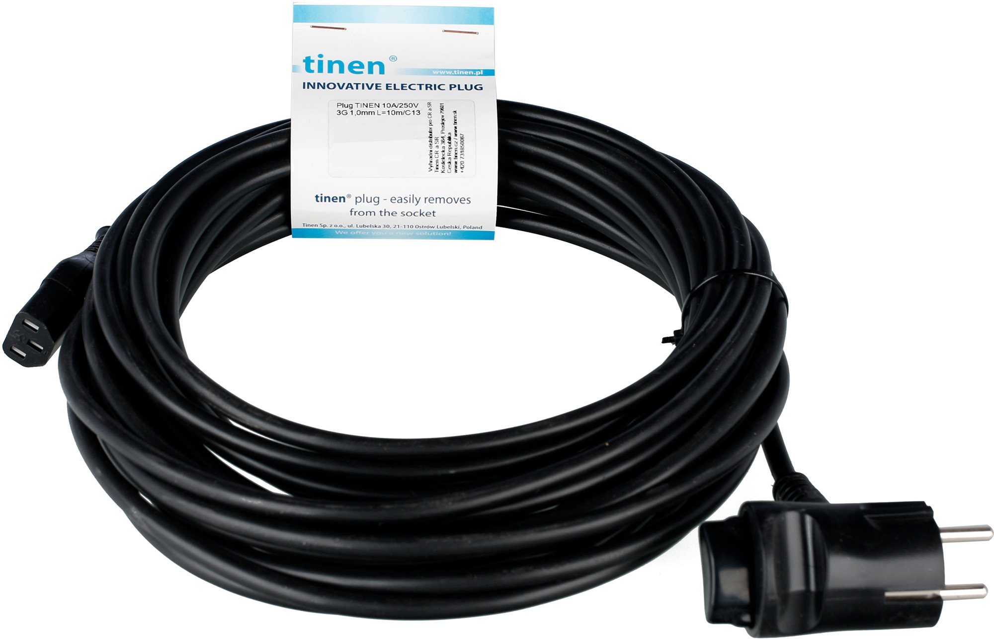 Tinen 230V C13 innovatív dugóval 10 m, fekete