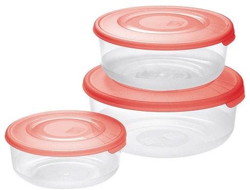 Tontarelli Élelmiszertartó doboz 3db kerek átlátszó piros