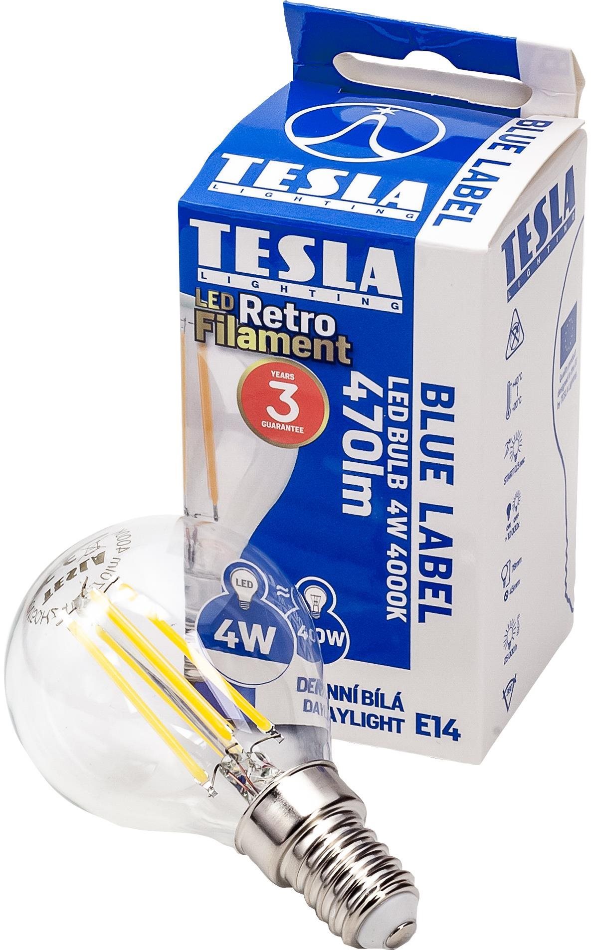 TESLA LED MINIGLOBE FILAMENT RETRO E14, 4 W, 470 lm, 4000 K, nappali fehér
