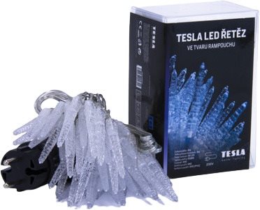 Tesla - karácsonyi fényfüzér Jégcsap, 7 cm, 50LED, 6500K, 5 m + 3 m-es kábel, 230 V, időzítő, IP44