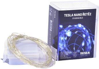 Tesla - nano fényfüzér 50LED, 6500K, 5 m + 30 cm-es kábel, 3x AA elem, diőzítő, IP44