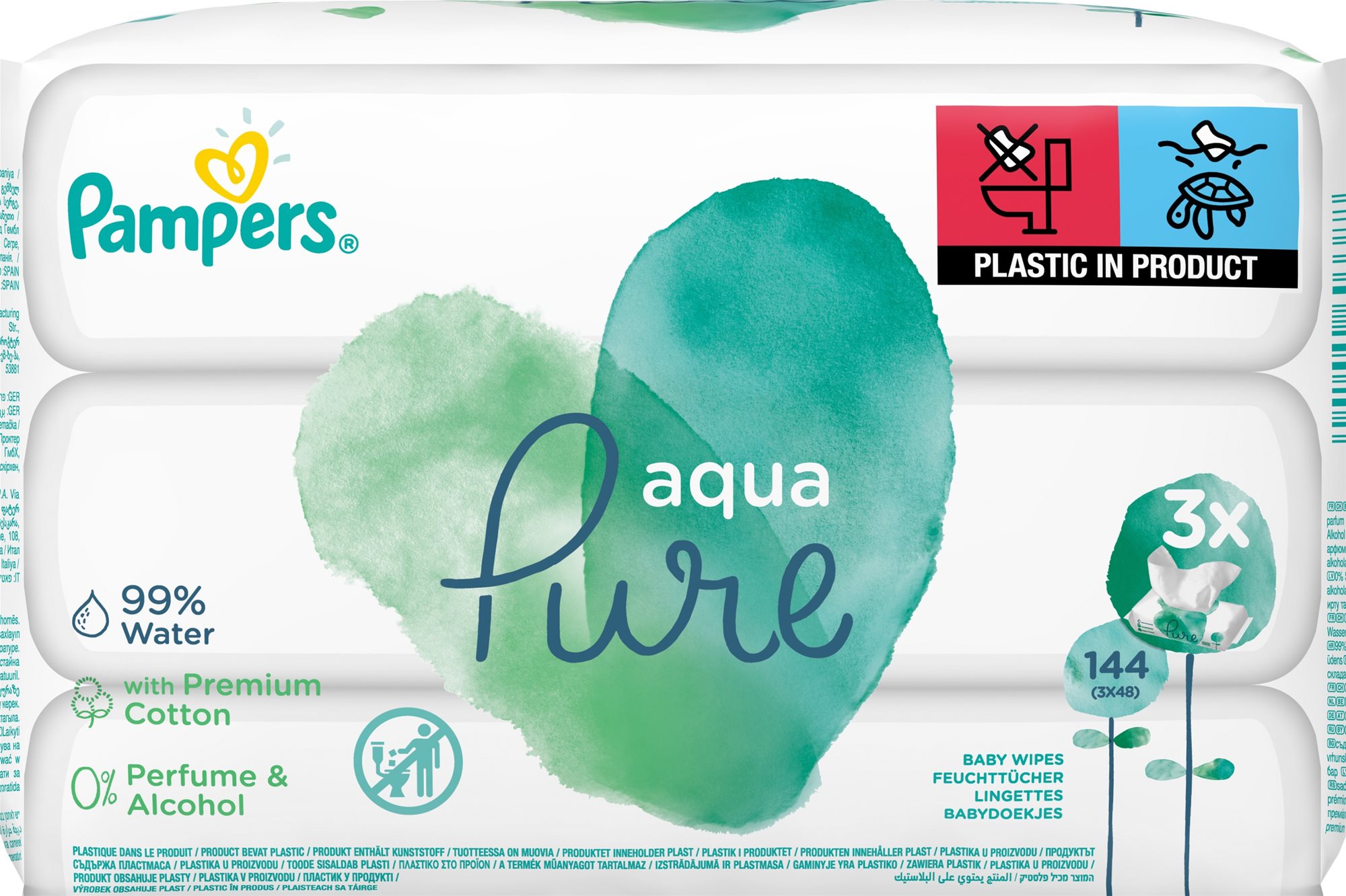 PAMPERS Aqua Pure nedves törlőkendők 3 × 48 db