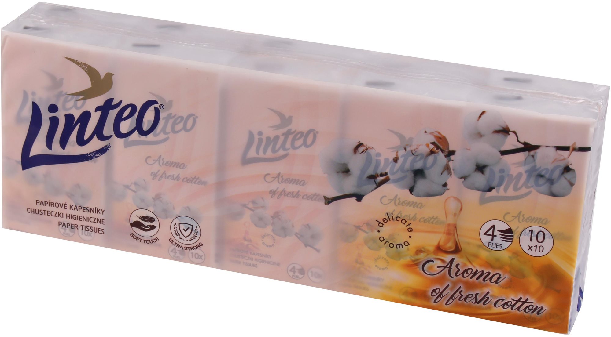 LINTEO Papír zsebkendő friss pamut illatával, 4-rétegű (10 × 10 db)