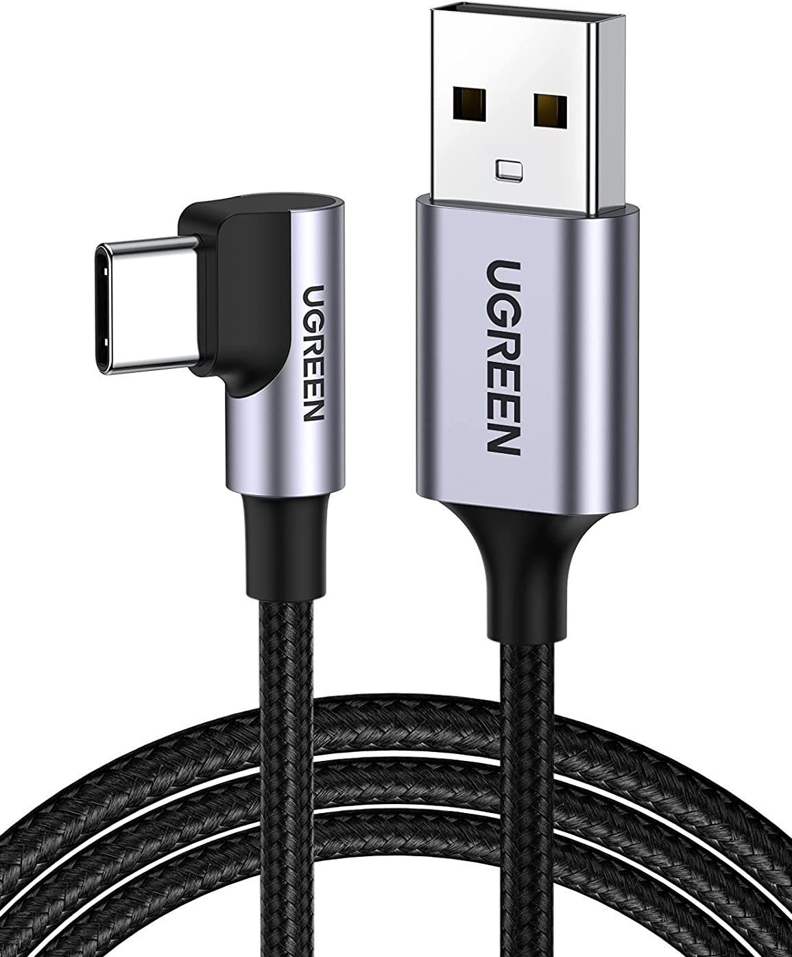 UGREEN USB-A Male to USB-C Male 3.0 3A 90-Degree Angled Cable 1m Black