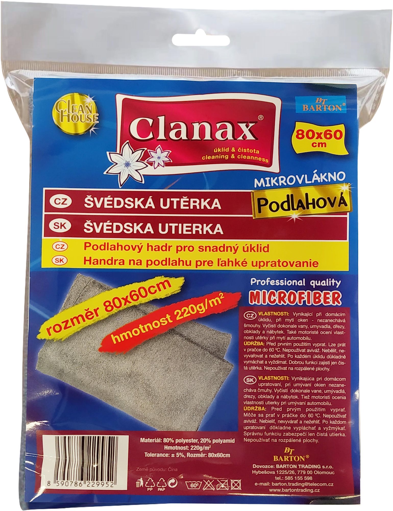 CLANAX svéd törlőkendő 220 g, 80 × 60 cm