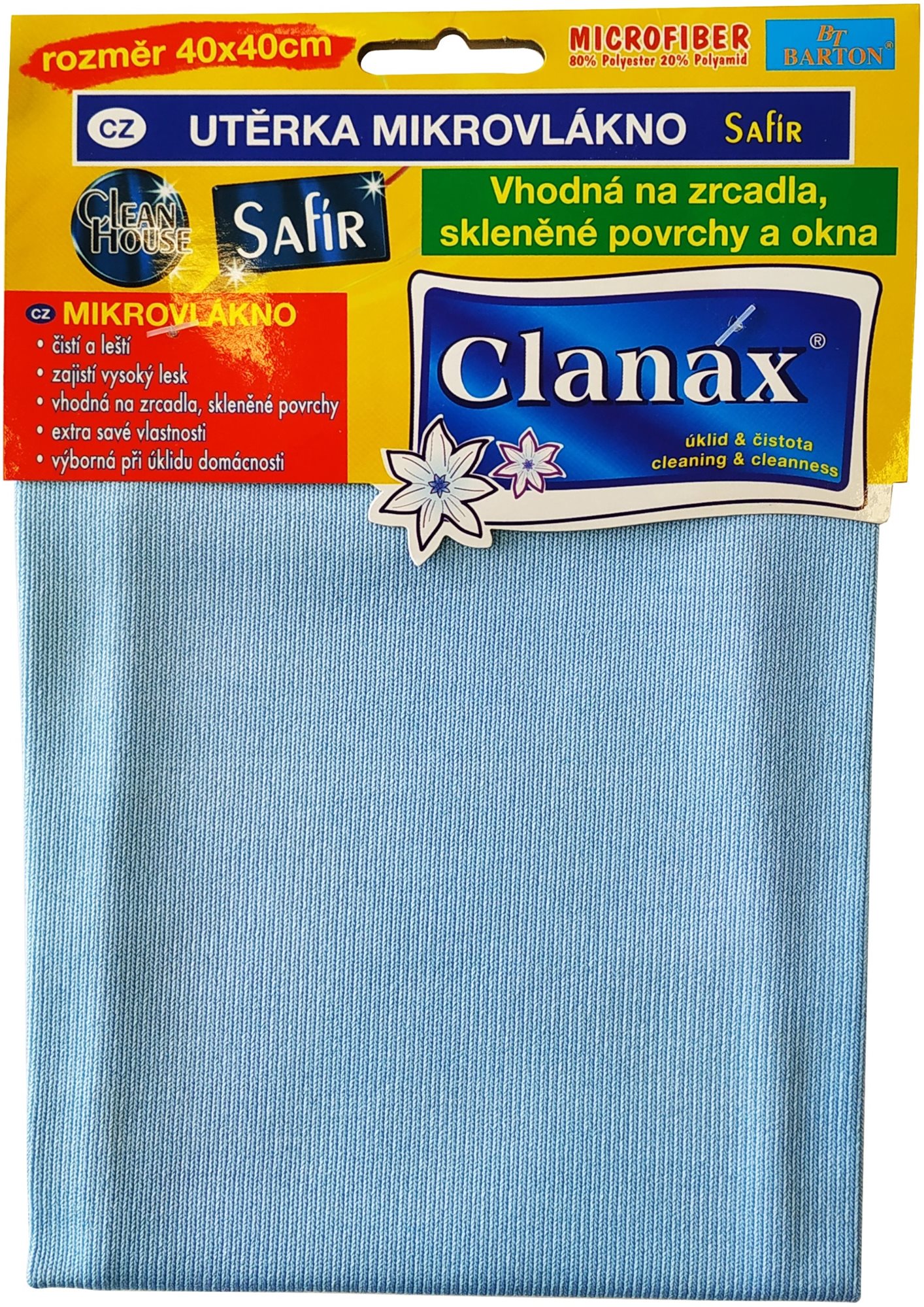 CLANAX mikroszálas törlőkendő ablakhoz Safír 290 g, 40 × 40 cm