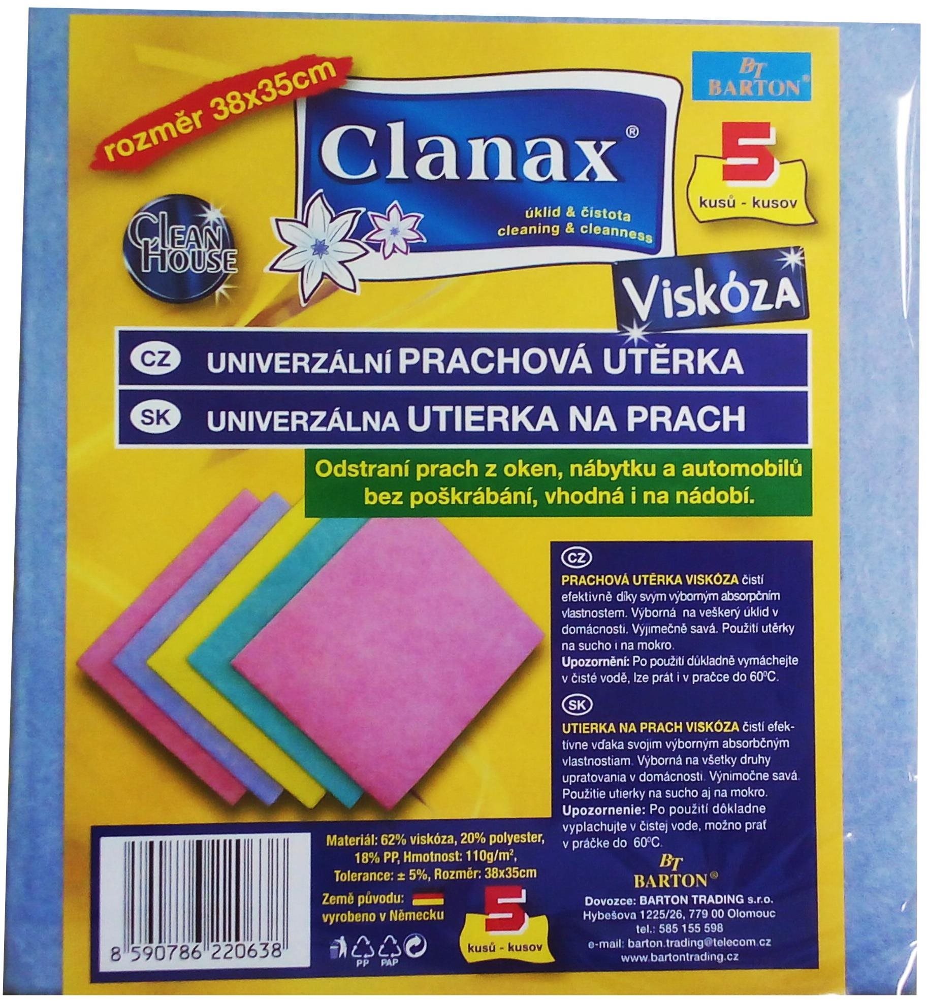 Törlőkendő CLANAX viszkóz kendő, 110 g , 34 × 38 cm, 5 db